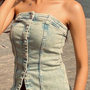 H&M Light Blue Denim Strapless Top